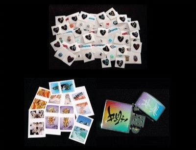 Mobile phone and lighter stickers set.